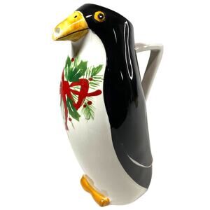 VINTAGE NORDSTROM CHRISTMAS PENGUIN CERAMIC PITCHER STAMPED NUMBERED MADE ITALY